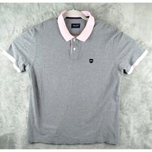 Eden Park Paris Gray Pink Trim Polo Shirt Mens XL‎ Rugby Short Sleeve DN2596